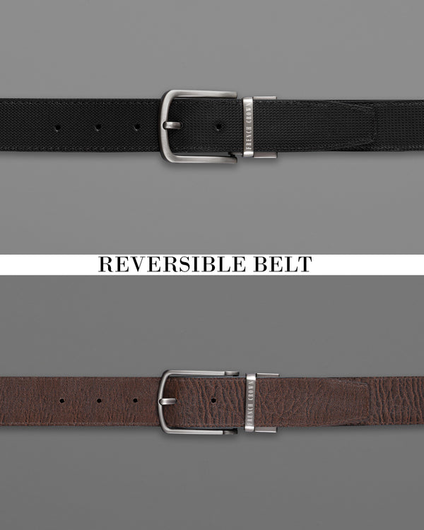 Silver Buckle with Jade Black and Brown Leather Free Handcrafted Reversible Belt  BT052-28, BT052-30, BT052-32, BT052-34, BT052-36, BT052-38 	