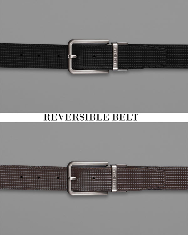 Silver Buckle Glossy Finish with Jade Black and Brown Leather Free Handcrafted Reversible Belt BT054-28, BT054-30, BT054-32, BT054-34, BT054-36, BT054-38