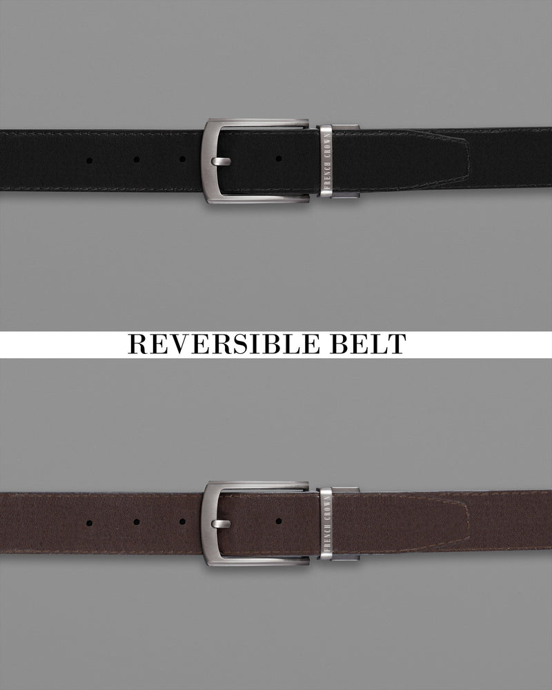 Shiny Silver Buckle with Jade Black and Brown Leather Free Handcrafted Reversible Belt BT057-28, BT057-30, BT057-32, BT057-34, BT057-36, BT057-38