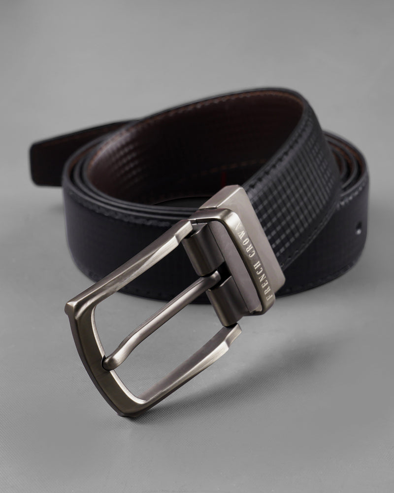 Silver Metallic Buckle Glossy Finish with Jade Black and Brown Leather Free Handcrafted Reversible Belt BT059-28, BT059-30, BT059-32, BT059-34, BT059-36, BT059-38