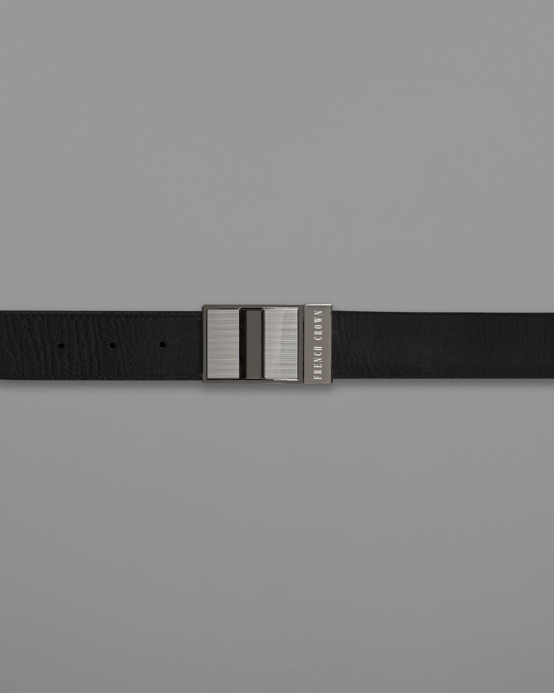 Silver and Gray with Black Box Buckle with Jade Black and Brown Leather Free Handcrafted Reversible Belt BT064-28, BT064-30, BT064-32, BT064-34, BT064-36, BT064-38