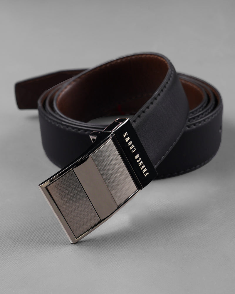 Silver and Gray with Black Box Buckle with Jade Black and Brown Leather Free Handcrafted Reversible Belt