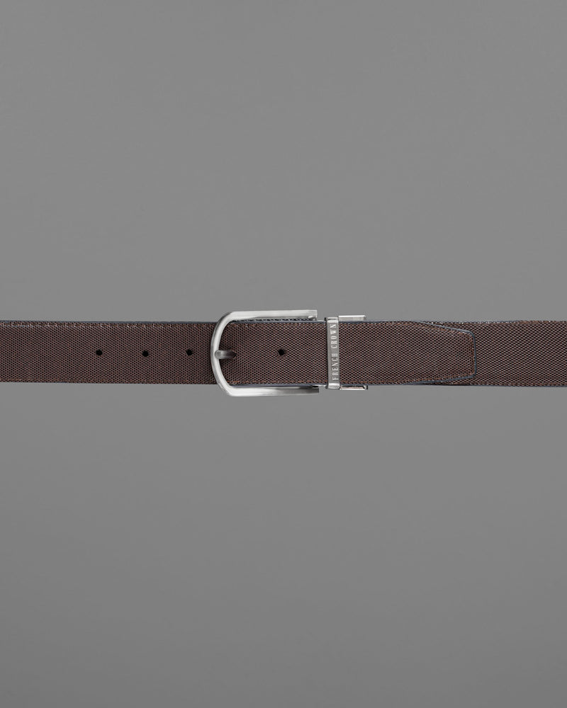 Silver Metallic Buckle with Jade Black and Brown Leather Free Handcrafted Reversible Belt BT067-28, BT067-30, BT067-32, BT067-34, BT067-36, BT067-38