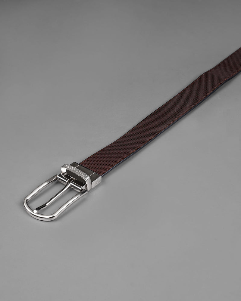 Silver Metallic Buckle with Jade Black and Brown Leather Free Handcrafted Reversible Belt BT067-28, BT067-30, BT067-32, BT067-34, BT067-36, BT067-38