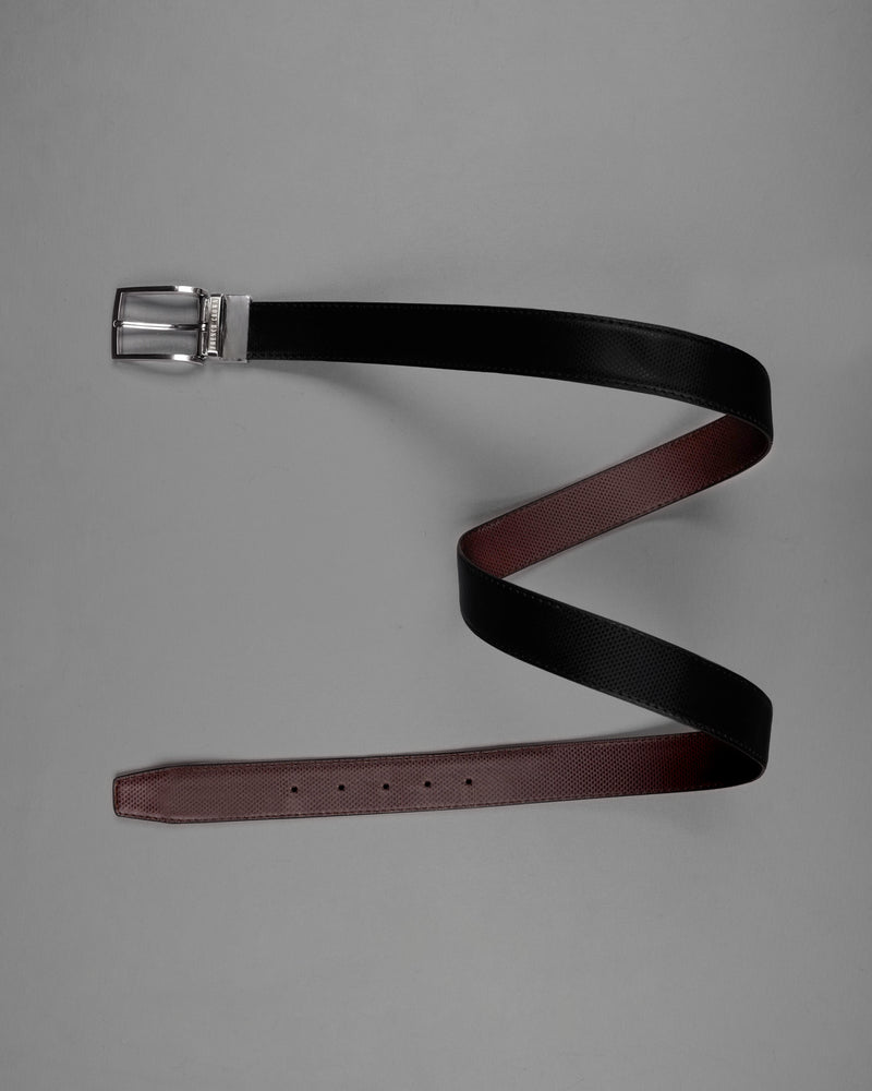 Silver Metallic Shiny Buckle with Jade Black and Brown Leather Free Handcrafted Reversible Belt BT069-28, BT069-30, BT069-32, BT069-34, BT069-36, BT069-38