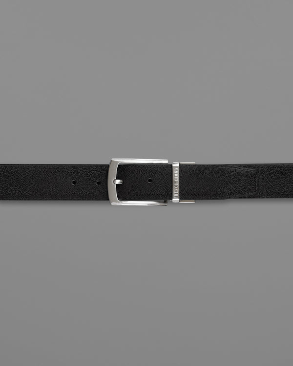 Silver Metallic Buckle with Jade Black and Brown Leather Free Handcrafted Reversible Belt