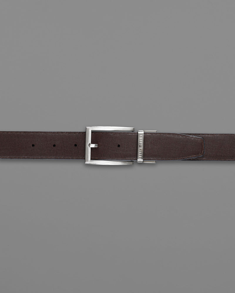 Silver Metallic Shiny Buckle with Jade Black and Brown Leather Free Handcrafted Reversible Belt BT072-28, BT072-30, BT072-32, BT072-34, BT072-36, BT072-38