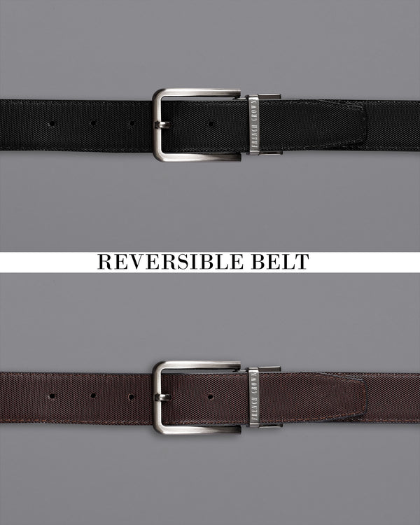 Silver Metallic Shiny Buckle with Jade Black and Brown Leather Free Handcrafted Reversible Belt BT078-28, BT078-30, BT078-32, BT078-34, BT078-36, BT078-38