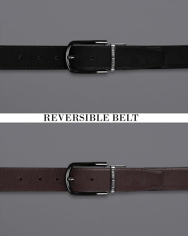 Black with Silver Shiny Buckle Jade Black and Brown Leather Free Handcrafted Reversible Belt BT081-28, BT081-30, BT081-32, BT081-34, BT081-36, BT081-38