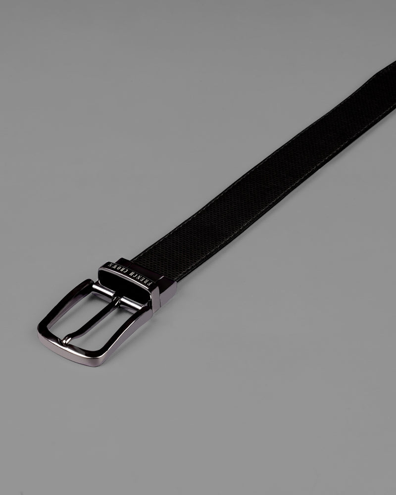 Metallic Black Buckle with Jade Black and Brown Leather Free Handcrafted Reversible Belt