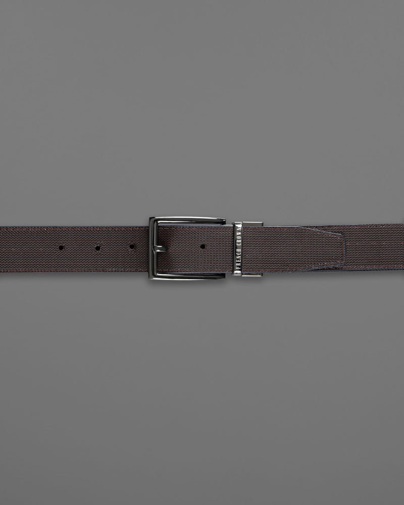 Metallic Gray Buckle with Jade Black and Light Brown Leather Free Handcrafted Reversible Belt BT084-28, BT084-30, BT084-32, BT084-34, BT084-36, BT084-38