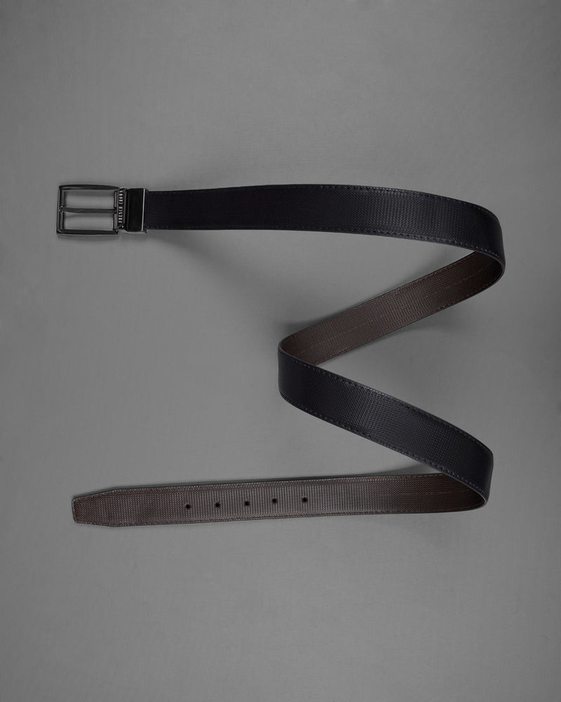 Metallic Gray Buckle with Jade Black and Light Brown Leather Free Handcrafted Reversible Belt