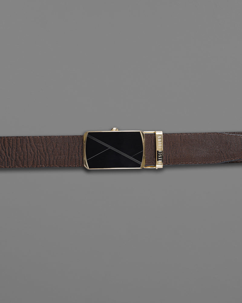 Designer Black and Gold Matte Finish Buckle with Jade Black and Brown Leather Free Handcrafted Reversible Belt