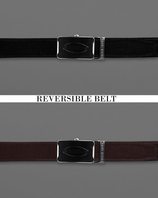 Designer Black Buckle with Jade Black and Maroon Leather Free Handcrafted Reversible Belt BT091-28, BT091-30, BT091-32, BT091-34, BT091-36, BT091-38