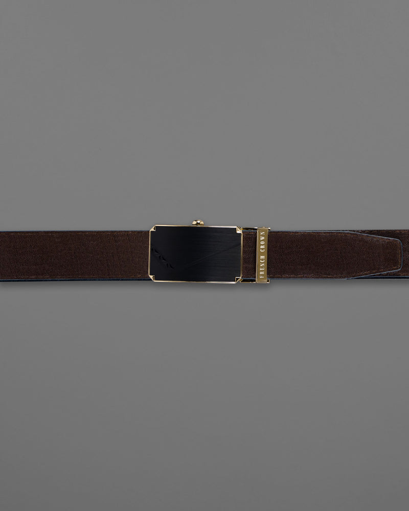 Designer Black and Golden Buckle Matte Finish with Jade Black and Brown Leather Free Handcrafted Reversible Belt BT092-28, BT092-30, BT092-32, BT092-34, BT092-36, BT092-38