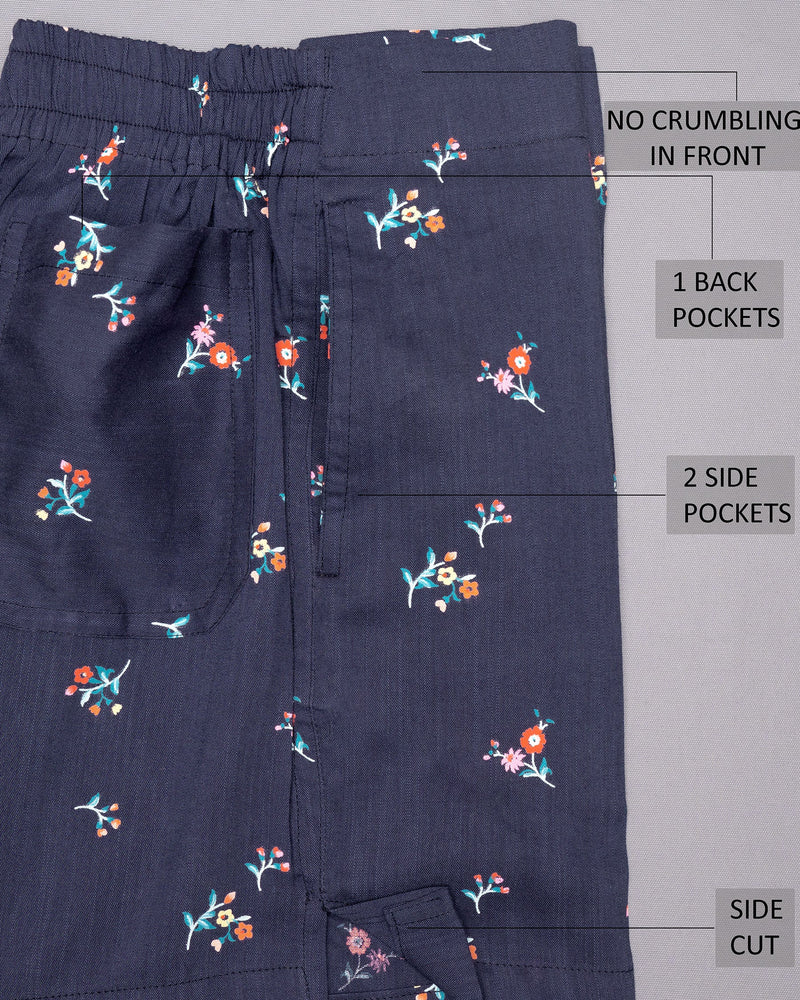 Haiti Blue Flowery Printed Tencel Boxers BX369-01-28, BX369-01-30, BX369-01-32, BX369-01-34, BX369-01-36, BX369-01-38, BX369-01-40, BX369-01-42, BX369-01-44