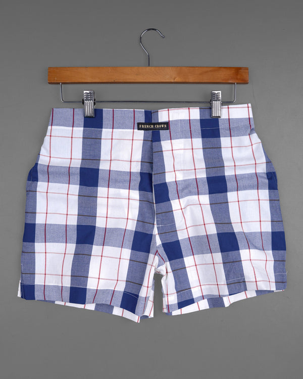 Sandstorm Yellow Floral Printed and Bright White with Downriver Blue Plaid Premium Cotton Boxers CBX390-28, CBX390-30, CBX390-32, CBX390-34, CBX390-36, CBX390-38, CBX390-40, CBX390-42, CBX390-44