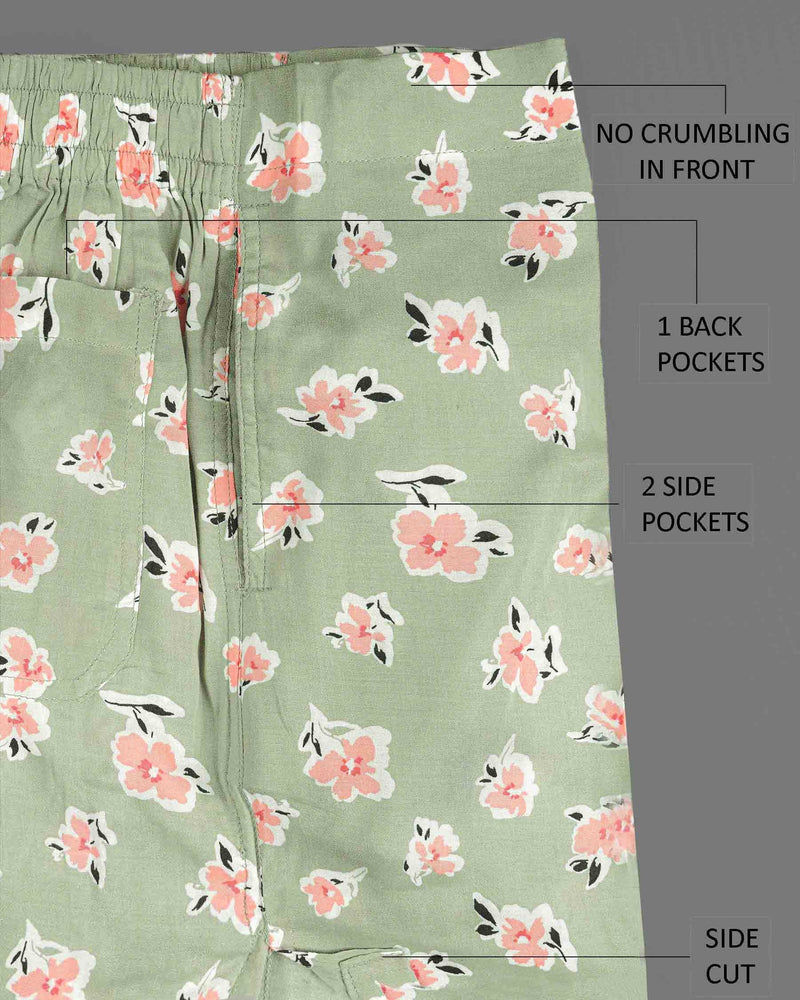 Spanish Green Floral Printed Premium Tencel Boxers BX403-01-28, BX403-01-30, BX403-01-32, BX403-01-34, BX403-01-36, BX403-01-38, BX403-01-40, BX403-01-42, BX403-01-44