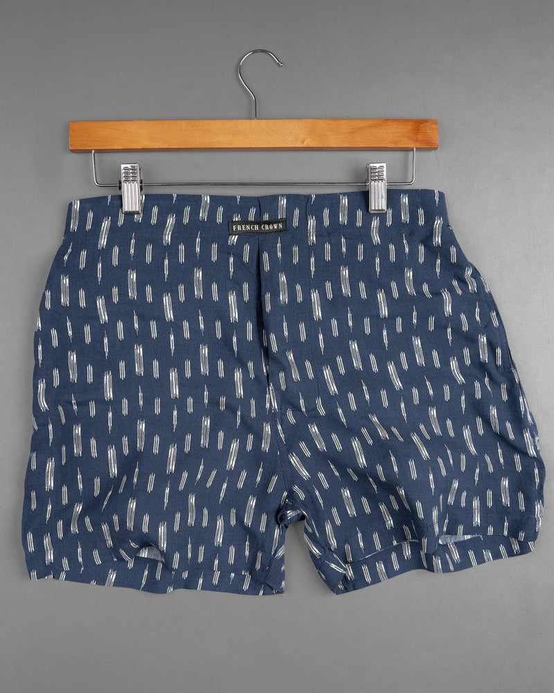 Zodiac Blue With Ikat Printed Premium Tencel and White checkered Premium Cotton Boxers BX404-28, BX404-30, BX404-32, BX404-34, BX404-36, BX404-38, BX404-40, BX404-42, BX404-44