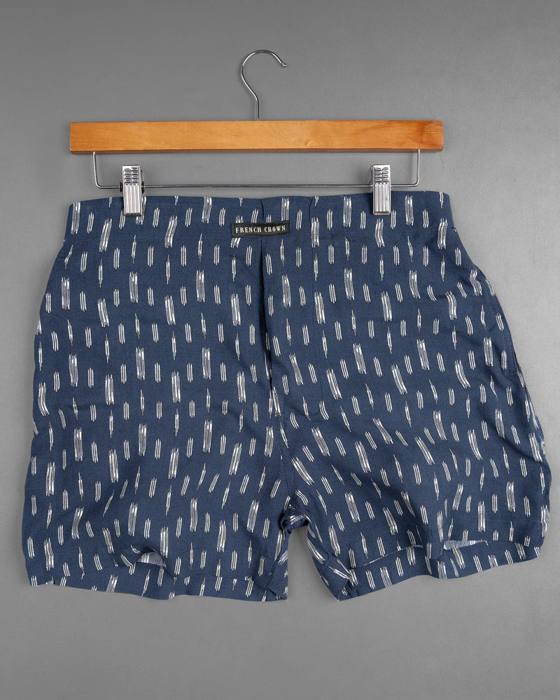 Zodiac Blue With Ikat Printed Premium Tencel and White checkered Premium Cotton Boxers CBX404-28, CBX404-30, CBX404-32, CBX404-34, CBX404-36, CBX404-38, CBX404-40, CBX404-42, CBX404-44