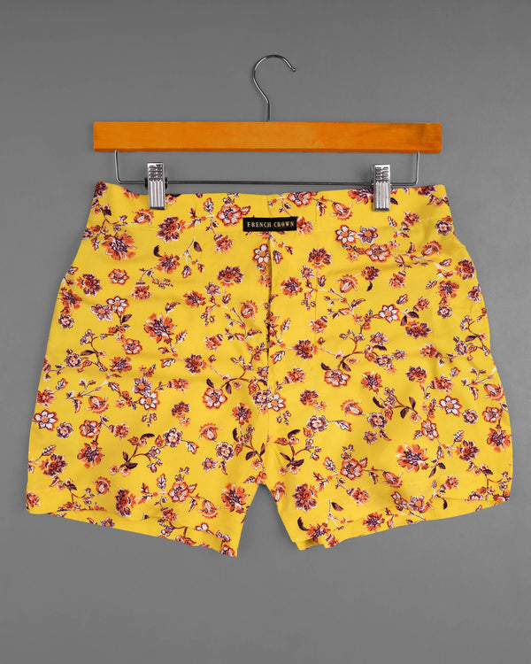 Tulip Tree Yellow Floral Printed Premium Tencel Boxers BX405-02-28, BX405-02-30, BX405-02-32, BX405-02-34, BX405-02-36, BX405-02-38, BX405-02-40, BX405-02-42, BX405-02-44