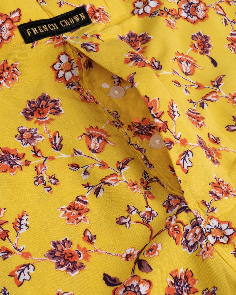 Tulip Tree Yellow Floral Printed Premium Tencel Boxers BX405-02-28, BX405-02-30, BX405-02-32, BX405-02-34, BX405-02-36, BX405-02-38, BX405-02-40, BX405-02-42, BX405-02-44