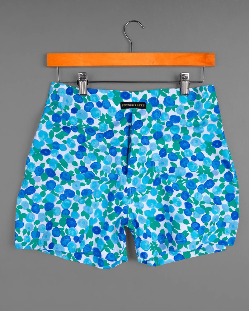 Medium Teal Blue and White Printed Premium Cotton Boxers BX408-02-28, BX408-02-30, BX408-02-32, BX408-02-34, BX408-02-36, BX408-02-38, BX408-02-40, BX408-02-42, BX408-02-44