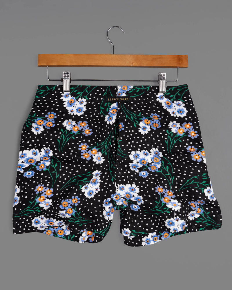 Jade Black Floral Printed and Polka Dotted Premium Tencel Boxers BX409-01-28, BX409-01-30, BX409-01-32, BX409-01-34, BX409-01-36, BX409-01-38, BX409-01-40, BX409-01-42, BX409-01-44