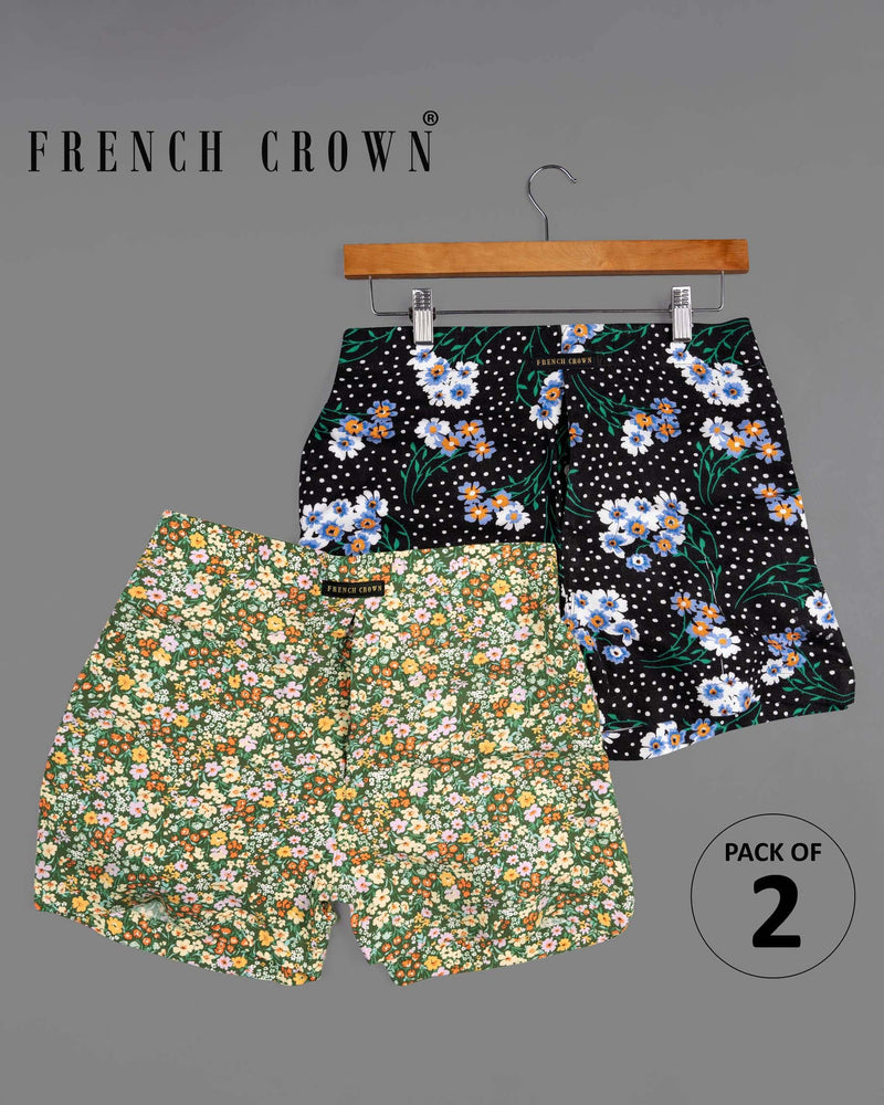 Kelp Green and Pearl Lusta Ditsy Printed with Jade Black Floral Printed and Polka Dotted Premium Tencel Boxers CBX409-28, CBX409-30, CBX409-32, CBX409-34, CBX409-36, CBX409-38, CBX409-40, CBX409-42, CBX409-44