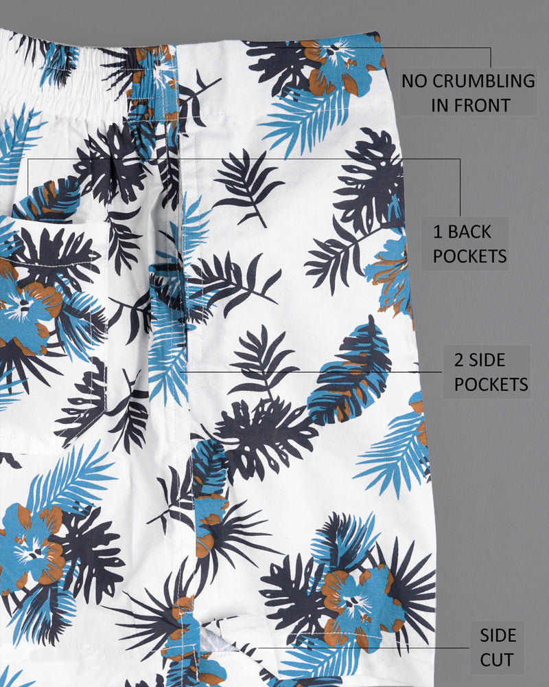 Bright White and Baltic Sea Tropical Printed Premium Cotton Boxers BX420-02-28, BX420-02-30, BX420-02-32, BX420-02-34, BX420-02-36, BX420-02-38, BX420-02-40, BX420-02-42, BX420-02-44