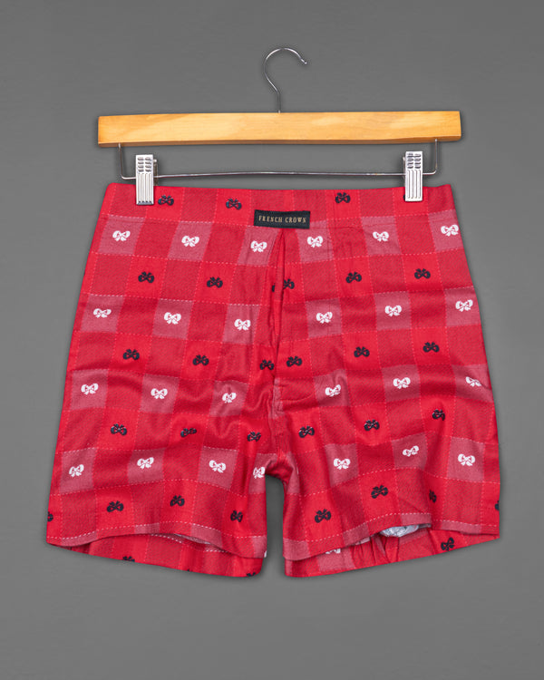 Cardinal Red with Pastel Pink Windowpane Twill Premium Cotton Boxers