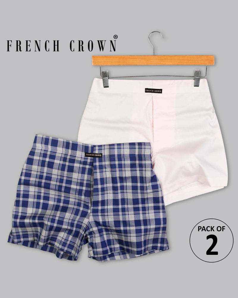 Blue with Grey Plaid and Peach Solid Premium Cotton Boxers BX285-30, BX285-32, BX285-28, BX285-34, BX285-36, BX285-38, BX285-40, BX285-42, BX285-44