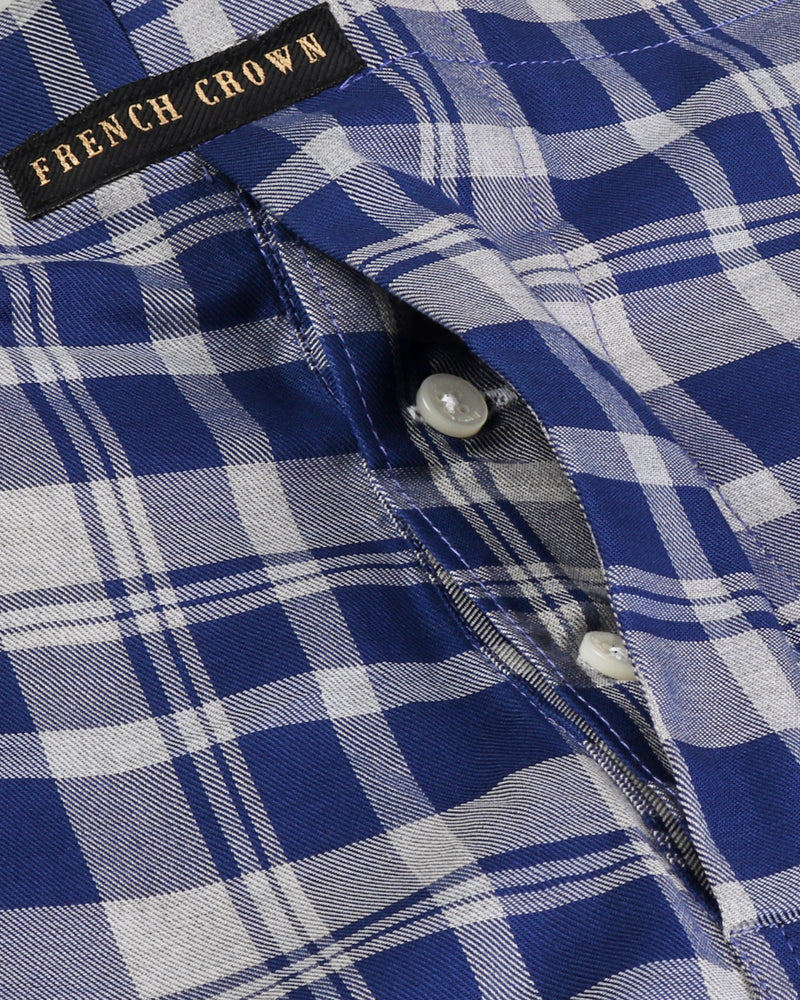 Blue with Grey Plaid and Peach Solid Premium Cotton Boxers