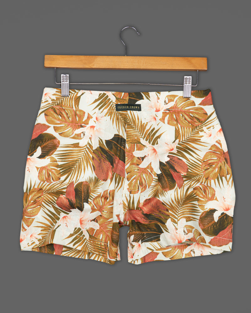 Stone Brown Twill Premium Cotton Boxers with Dawn Cream Multicolored Floral Textured Premium Tencel Boxers Combo