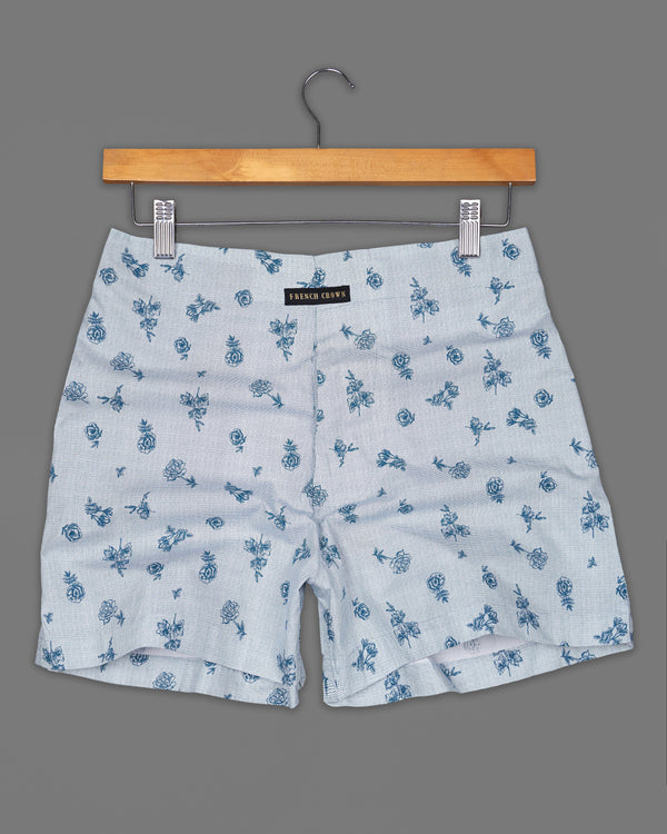 Bright White with Denim Blue Rose Printed Premium Cotton Boxers with Bittersweet Red with Sand Brown Multicolored Striped Luxurious Linen Boxers Combo