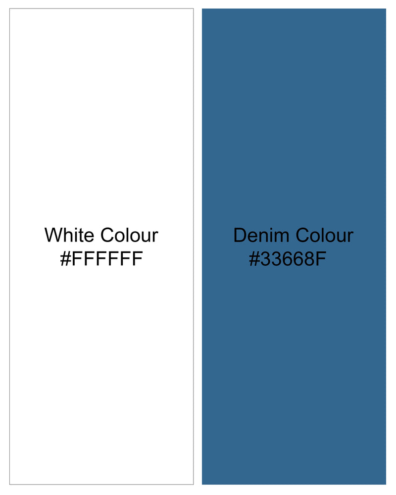 Bright White with Denim Blue Rose Printed Premium Cotton Boxers