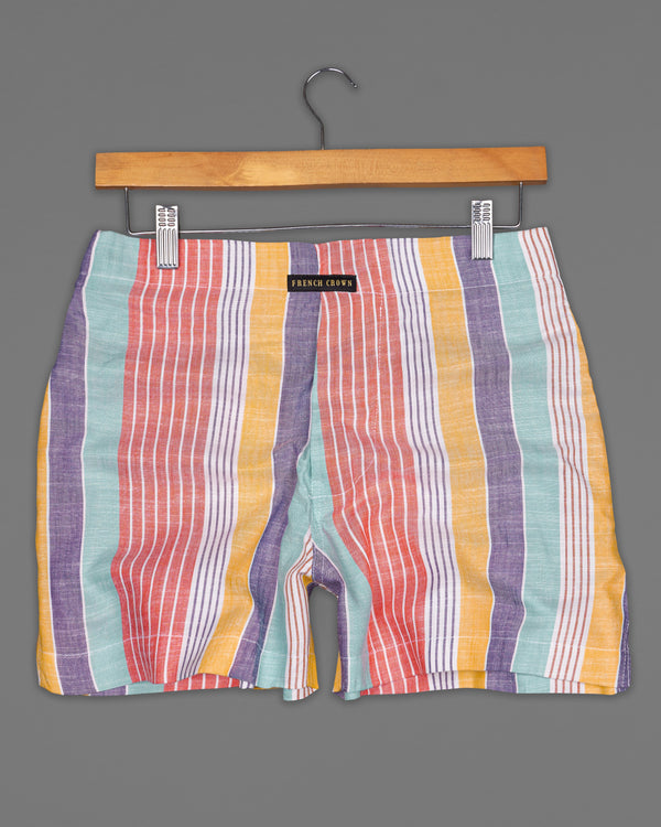 Bittersweet Red with Sand Brown Multicolour Striped Luxurious Linen Boxers