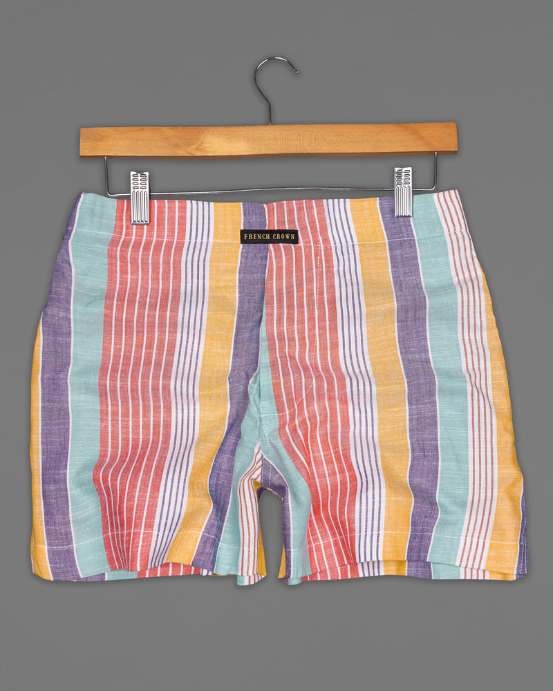 Bittersweet Red with Sand Brown Multicolour Striped Luxurious Linen Boxers