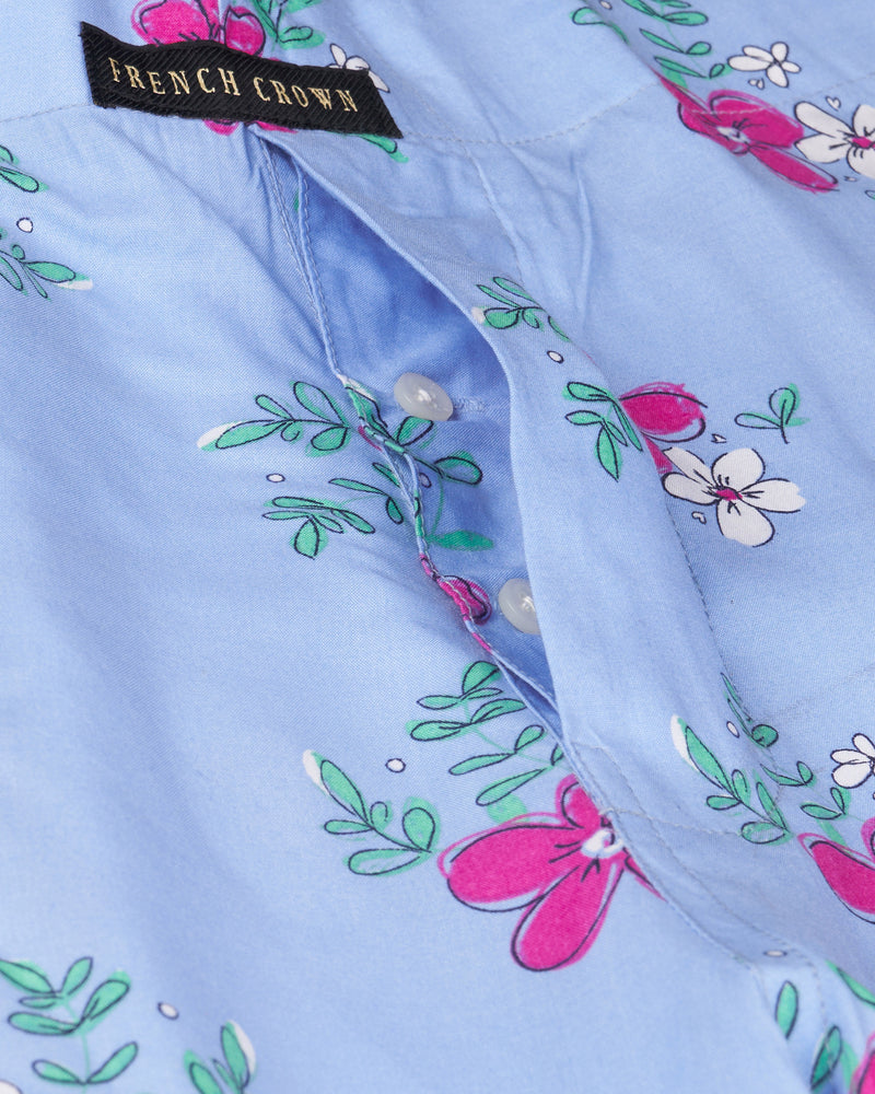 Azalea Pink Printed And Pastel Sky Blue Floral Printed Premium Cotton Boxers