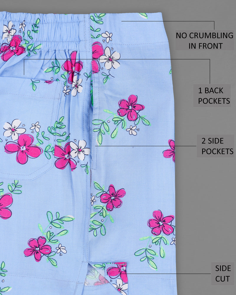 Azalea Pink Printed And Pastel Sky Blue Floral Printed Premium Cotton Boxers