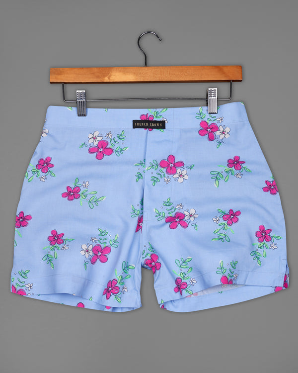 Sky Blue Floral And Amarnath Pink with Como Green Tropical Printed Premium Cotton Boxers