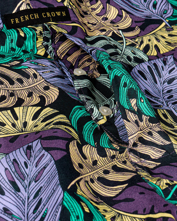 Twilight Purple with Puerto Green Multicolour Leaves Printed Premium Cotton Boxers