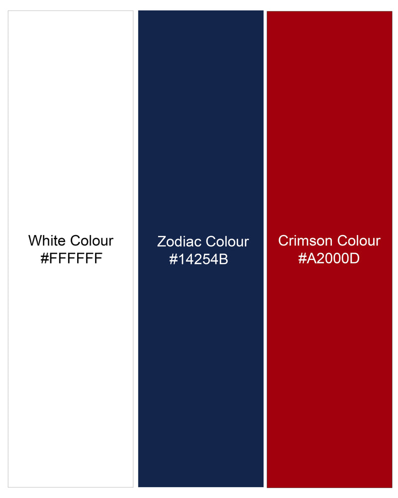 Bright White with Zodiac Blue and Crimson Red Twill Striped Premium Cotton Boxers