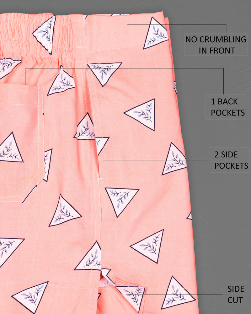 Oyster Peach Triangle Printed and Mindaro Leamon Rose Printed Premium Cotton Boxers