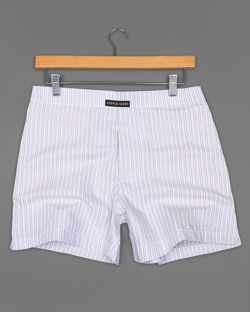 Geyser Gray Royal Oxford With Perano Blue and Sherbet Red Striped Premium Cotton Boxers