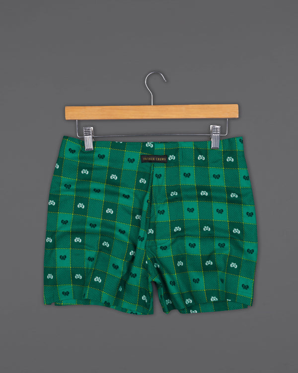 Tropical with Cyprus Green Twill Checkered Premium Cotton Boxers and Sandstorm Yellow Floral Printed Premium Cotton Boxers Combo