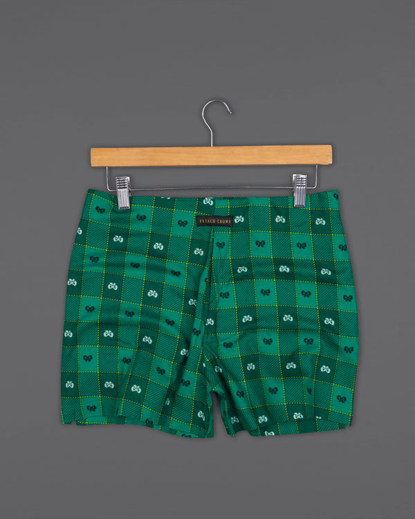 Tropical with Cyprus Green Twill Checkered Premium Cotton Boxers