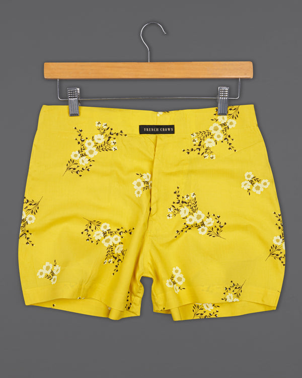 Sandstorm Yellow Floral Printed Premium Cotton Boxers