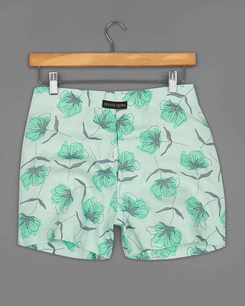 Rhino Blue Printed and Harp Green Floral Printed Premium Cotton Boxers