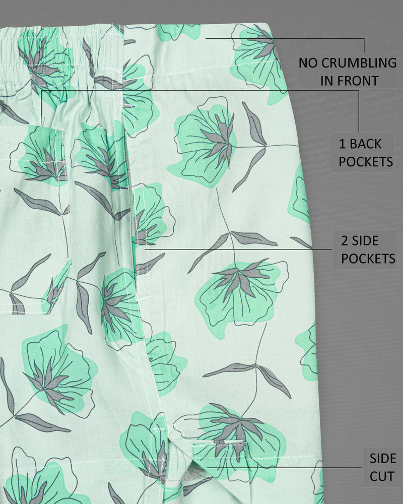 Rhino Blue Printed and Harp Green Floral Printed Premium Cotton Boxers